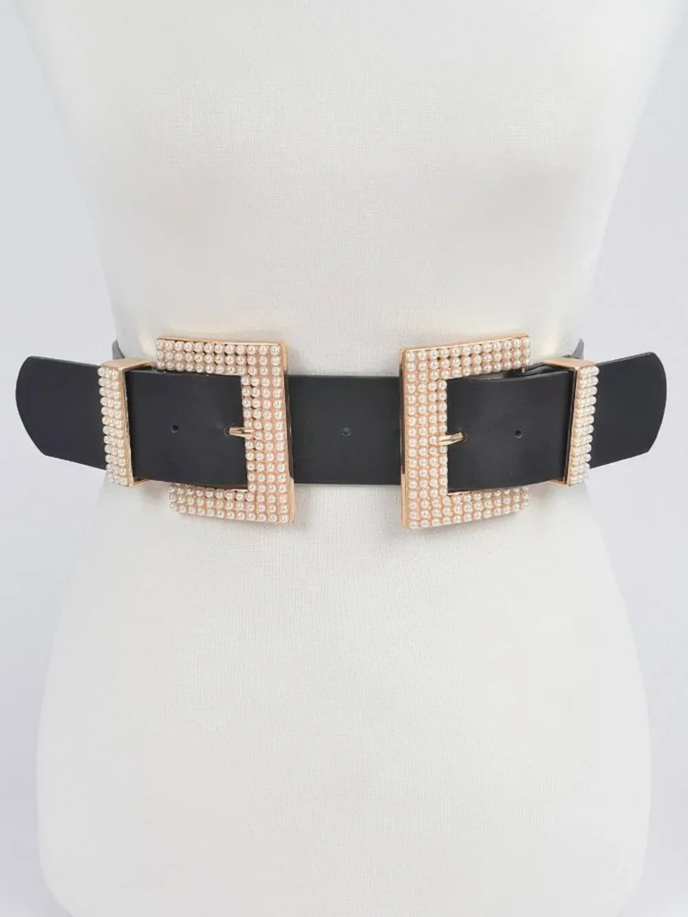 Two Faux Pearl Buckle Waist Belt